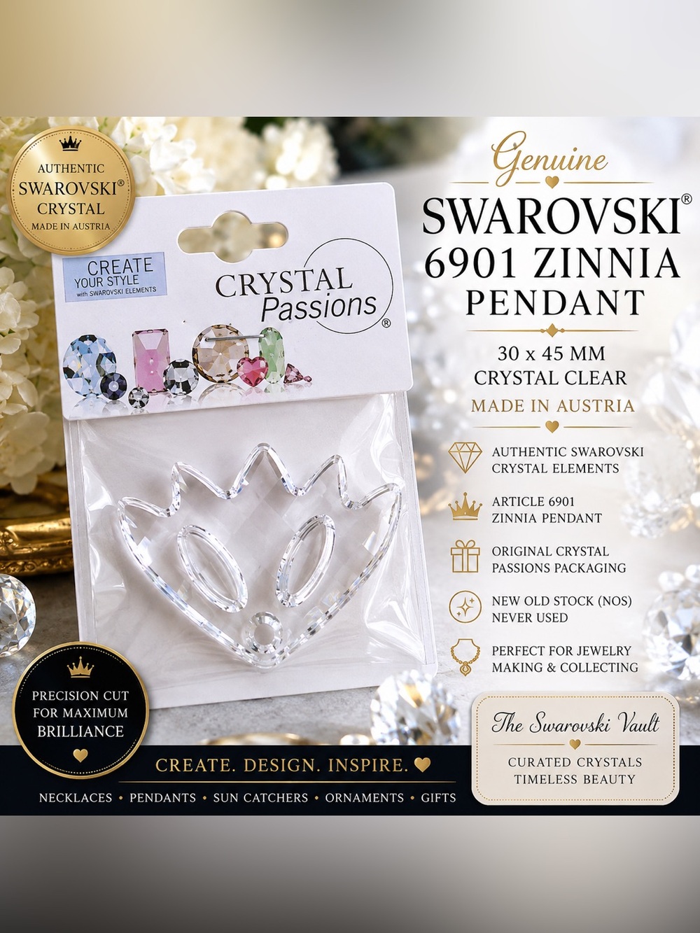 Swarovski 6901 Zinnia Pendant 30x45mm Crystal | Crystal Passions